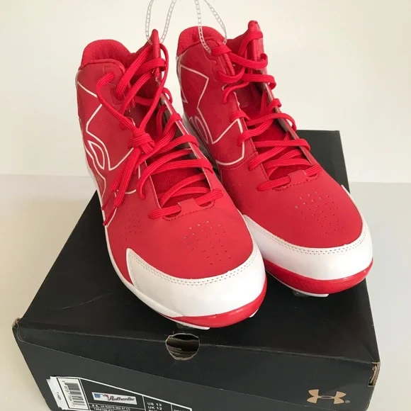 Under Armour UA Ignite Mid ST CC Metal Baseball Cleats Red White Men Sz 13 NIB